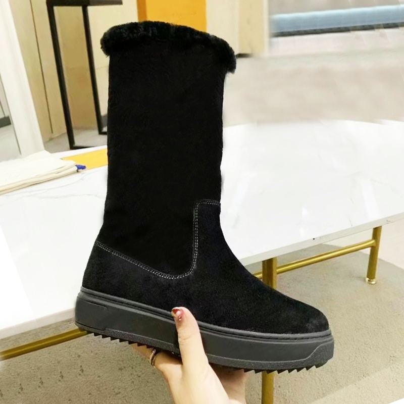 

winter wool boots fashion women shoes thick bottom Suede letter SHoes Medium platform Cold resistance designer shoe warmth retention woman Short boot 35-42 With box, Green
