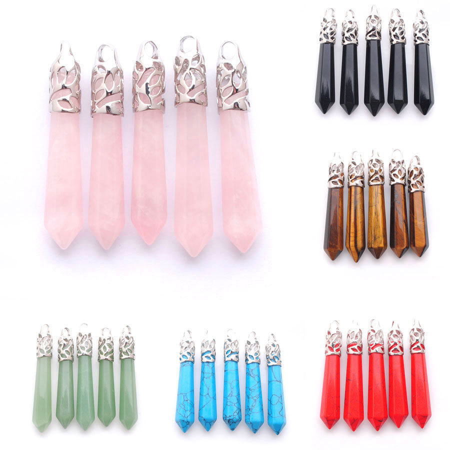 

WOJIAER Hexagonal Prisms Pointed Pendant Reiki Chakra Natural Stone Crystal Opal Women Men Jewelry Spain Girl Gift BN300