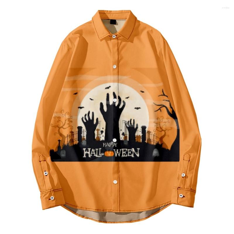 

Men's Casual Shirts 2022 Original Risk-free 3D Printing Breathable Large Men's Long Sleeve Shirt Top Happy Halloween, Beige
