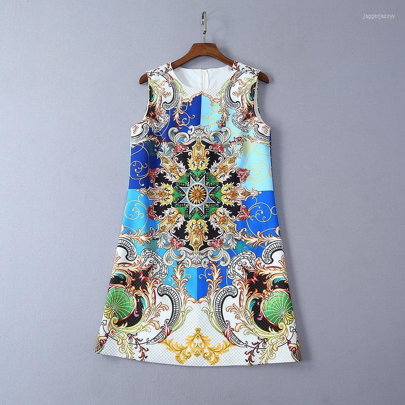 

Casual Dresses For Women Clothes In Europe And America The Summer Of 2022 A Sleeveless Beaded Dress Vintage Print Fashion, Blue