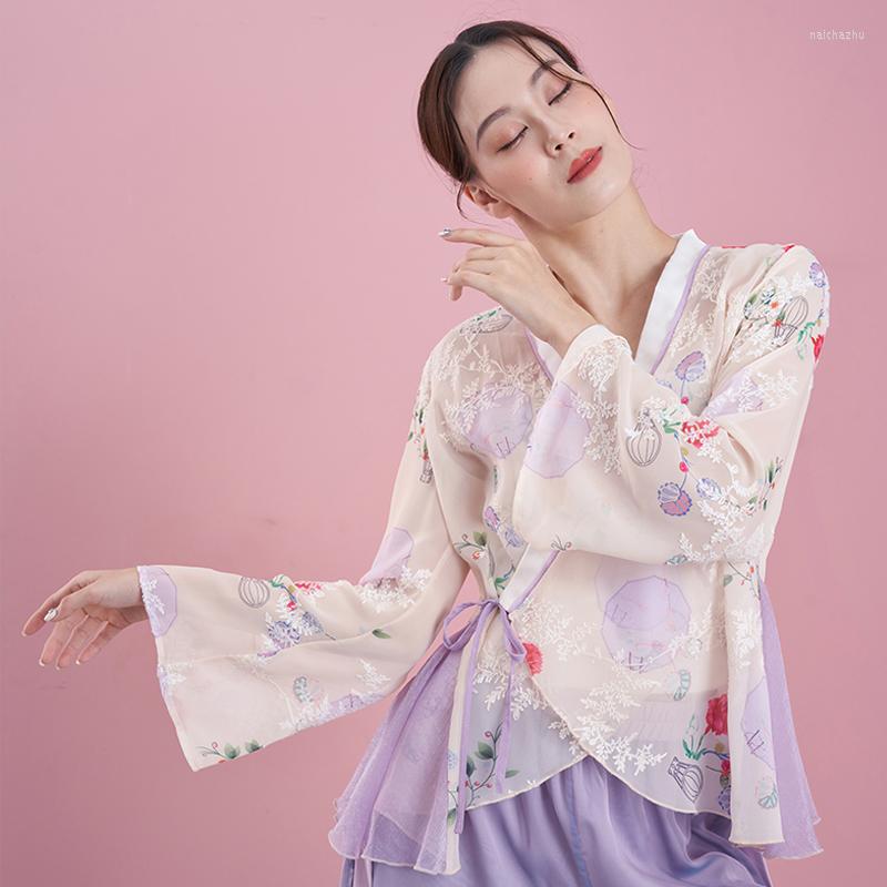 

Stage Wear Floral Classical Dance Tops Women Chinese Costume Chiffon Lyrical Fairy Festival Outfit JL3781, Only tops