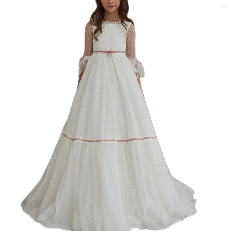 

Girl Dresses Ivory White Tulle Flower Dress Children's First Communion Princess A Line Wedding Party, Black
