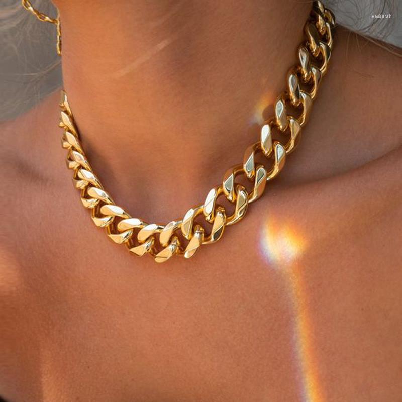 

Pendant Necklaces KOTiK Fashion Punk Miami Cuban Necklace Collar Statement Aluminum Gold Color Thick Chain Women Jewelry