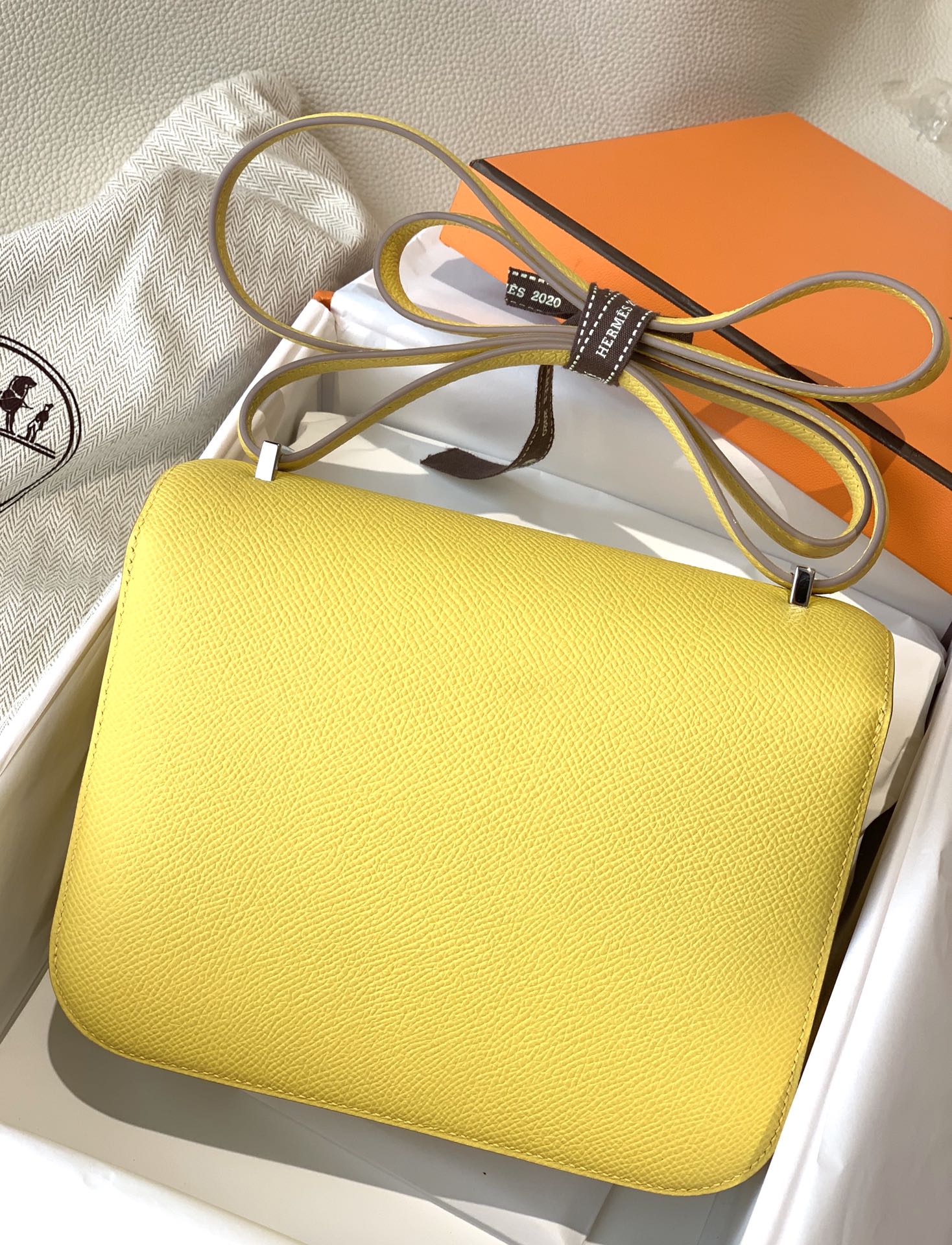

Designer bag 19cm Constancebag 1Z Chicken yellow silver buckle Epsonskin