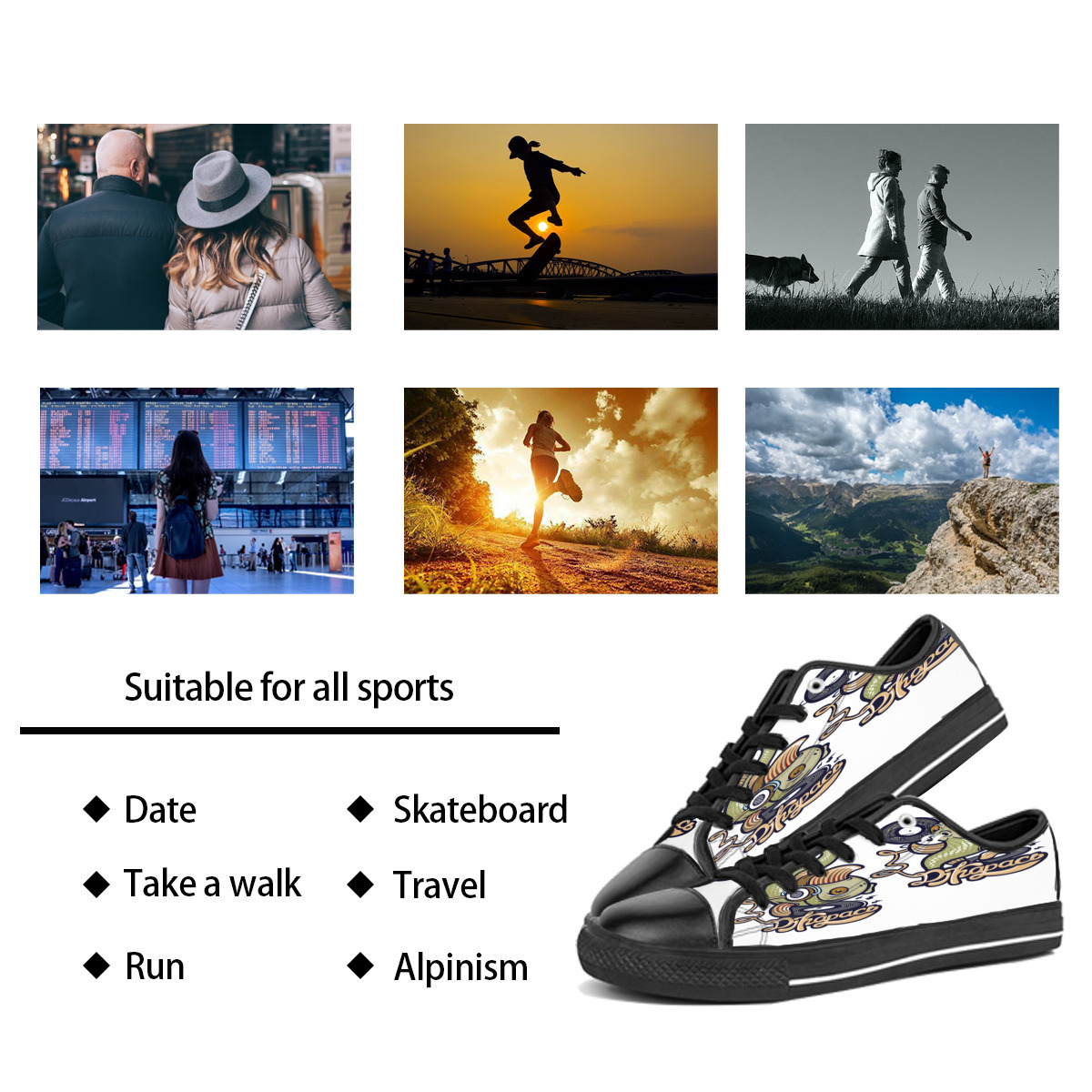 

DIY Custom shoes Classic Canvas Skateboard casual Accept triple black customization UV printing low Cut mens womens sports sneakers waterproof size 38-45 COLOR 9X
