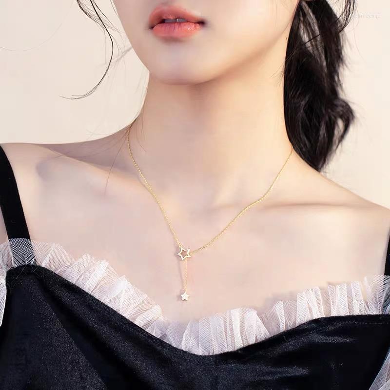 

Chains Moving Star Cubic Zirconia Clavicle Chain Gold Silver Color Necklace For Women Girls Long Tassel Dainty Jewelry Gifts