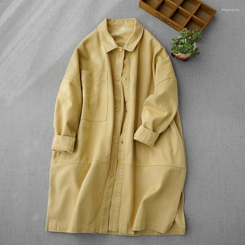 

Women's Trench Coats Denim Raglan Long Sleeve Windbreaker Women's Autumn Thin Coat Loose Casual Medium Length Top 0418, Yellow