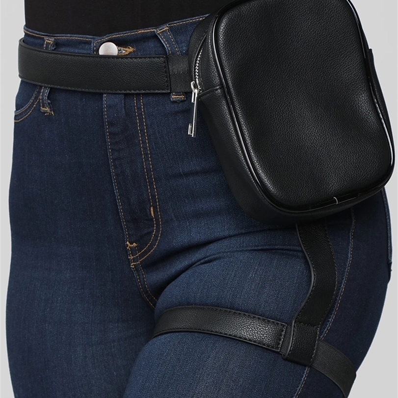 

Waist Bags BQ Fashion INS Trendy Stylish Women Leg Belt Leather Cool Girl Bag Fanny Pack For Outdoor Hiking Motorcycle 221114, Black