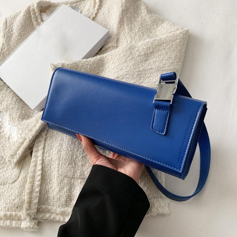 

Evening Bags Fashion PU Leather Underarm For Women Designer Luxury Handbags And Purses Female Blue Tote Bag Simple Flap Shoulder, Blue bag