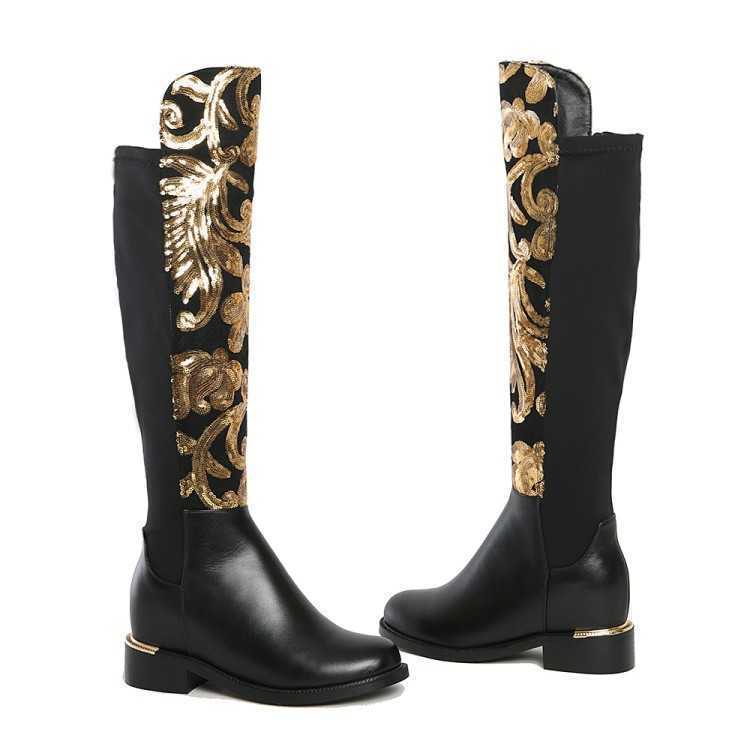 

Sexy Lady winter fashion shoes woman Boots leather for women Women's Thick Heel thigh High Knight with Cashmere But Knee, Black