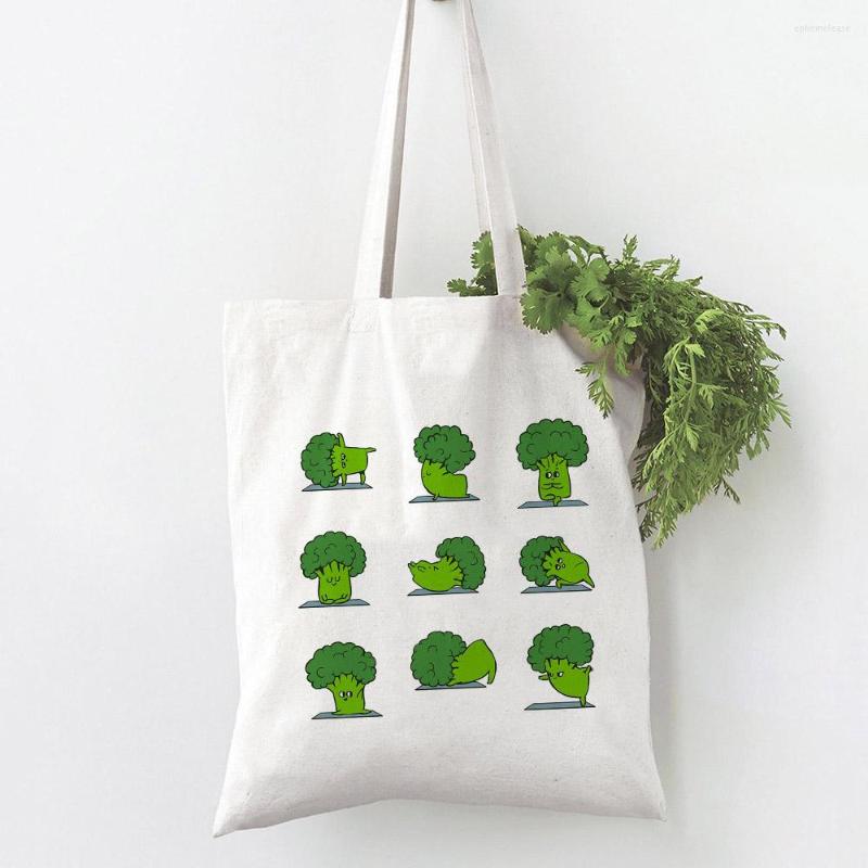 

Shopping Bags Broccoli Yoga Funny Women's Canvas Large Capacity Vintage Shoulder Bag Harajuku Cartoon Casual Girls School, B497a