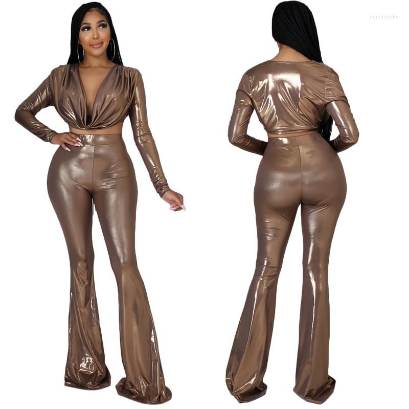 

Women' Two Piece Pants Young Party Lady Fashion O Neck Long Sleeve Bro And Sexy Tight Club Tarcksuits, Auburn