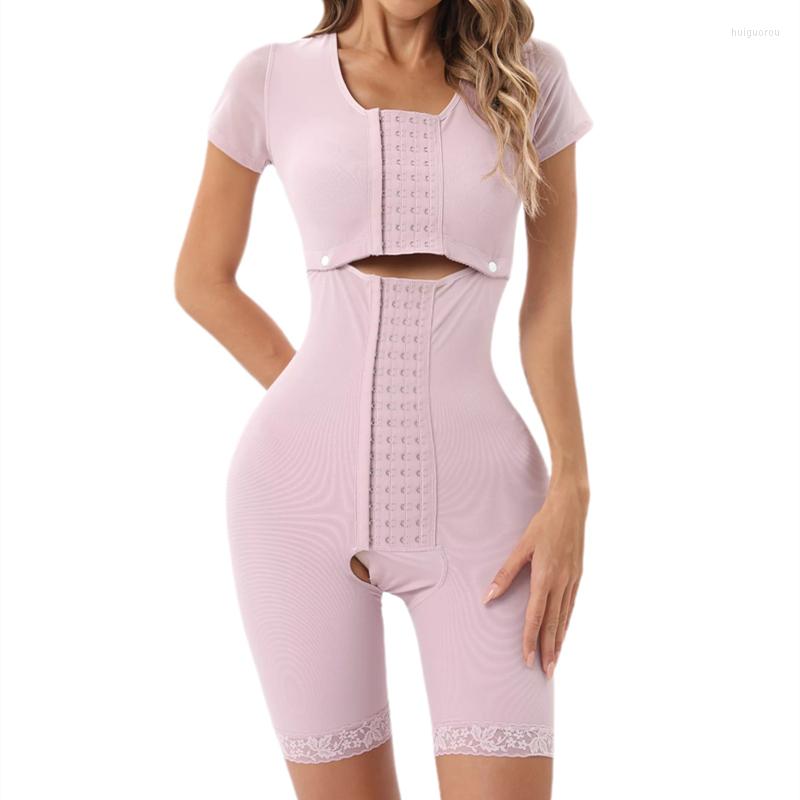 

Women's Shapers Fajas Colombian Girdles Waist Trainer BuLifter Shapewear Women Middle Sleeve Body Shaper Front Hooks Sheath Slimming Flat, Pink