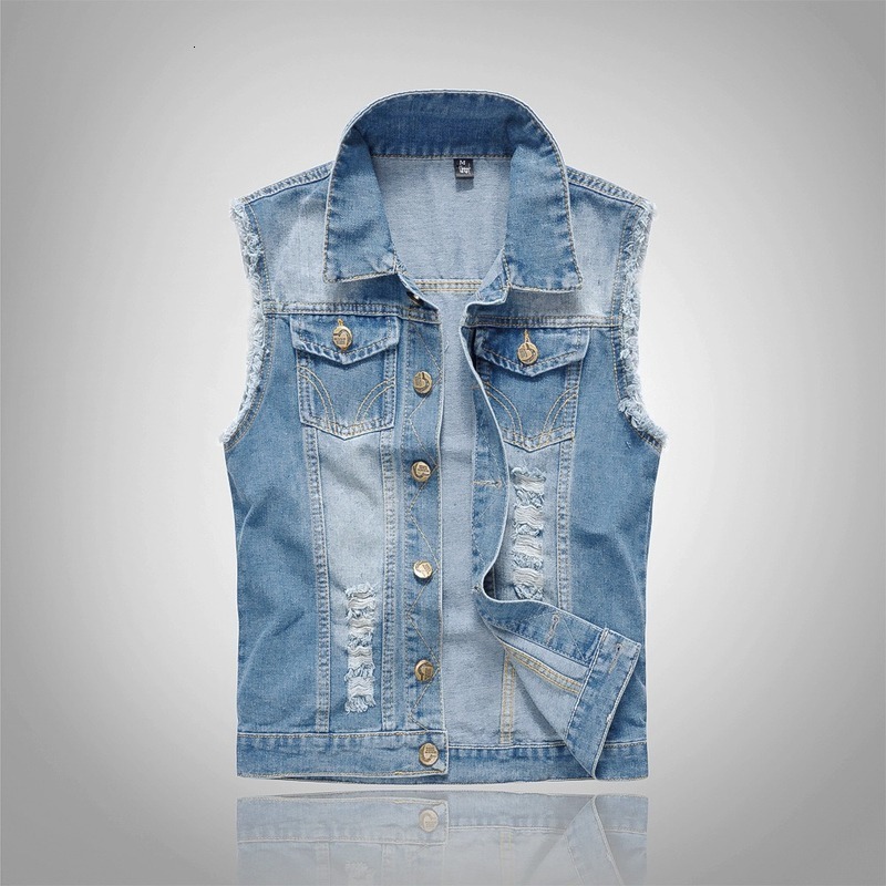 

Men' Vests Ripped Jean Jacket Denim Vest Hip Hop Coats Waistcoat Men Cowboy Brand Sleeveless Male Tank Plus Size 6XL 221114