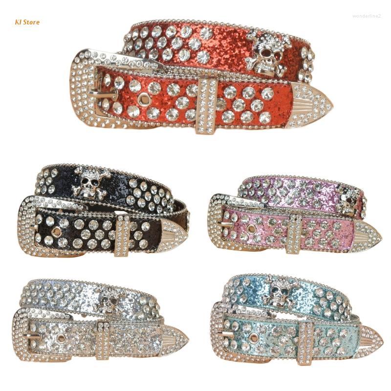

Belts Women Belt Shiny Skull Studded Waist Female Cowgirl Costume Clothing Accessories, Black