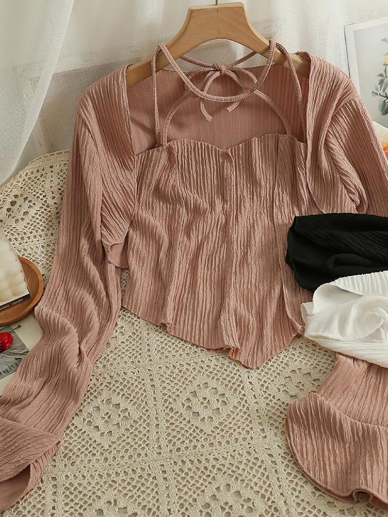 

Women's Blouses Autumn Pink/Black/White Sexy Slash Neck Short Blouse Women Elegant Slim Tops Female Flare Long Sleeve Shirt Fashion
