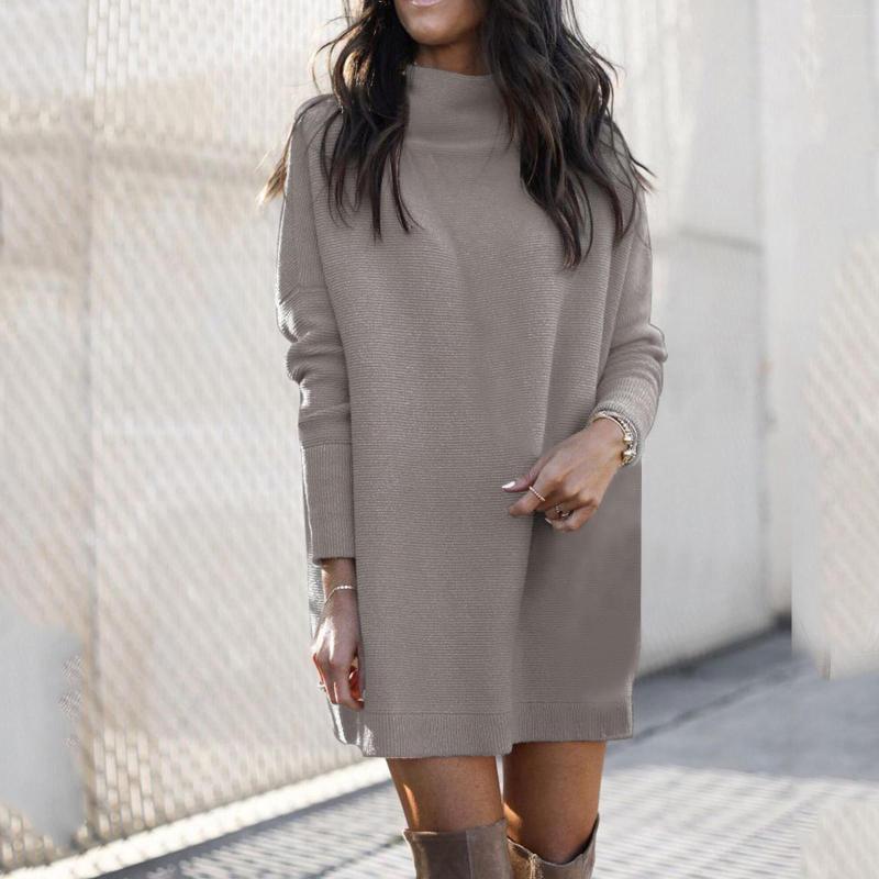 

Casual Dresses Women Autumn And Winter Round Neck Knitted Long Sleeve Dress For, Black