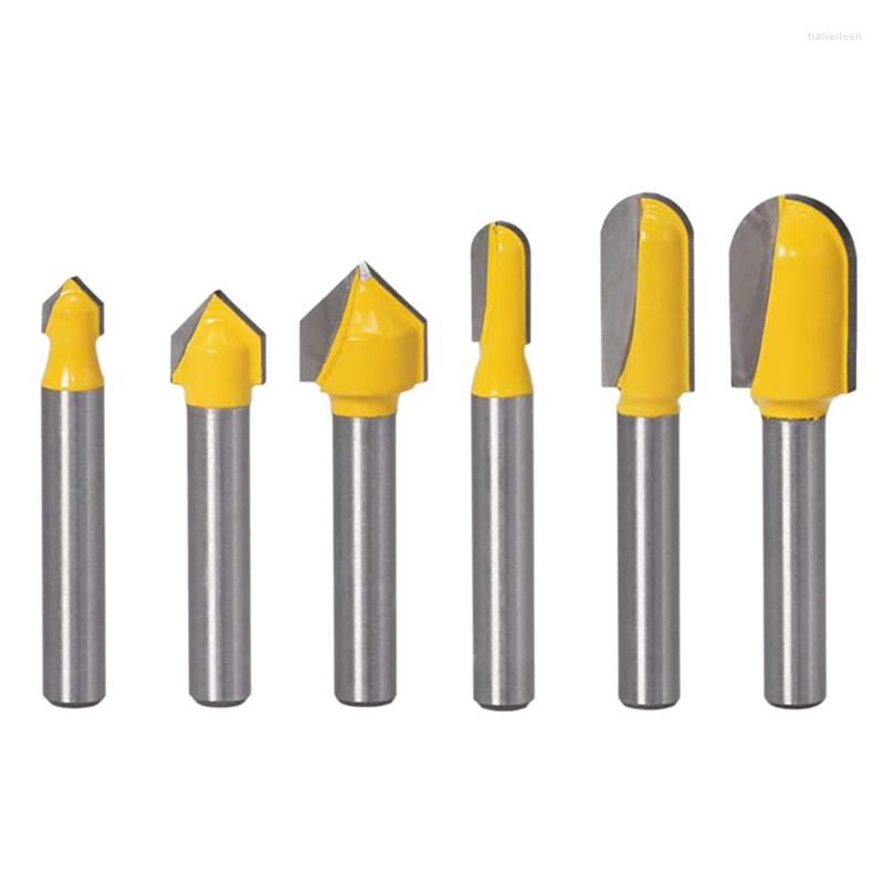 

6Pcs 1/4Inch Shank Carbide 90 Degree V-Groove And Round Nose Groove Router Bit Set Lettering Engraving Cutter