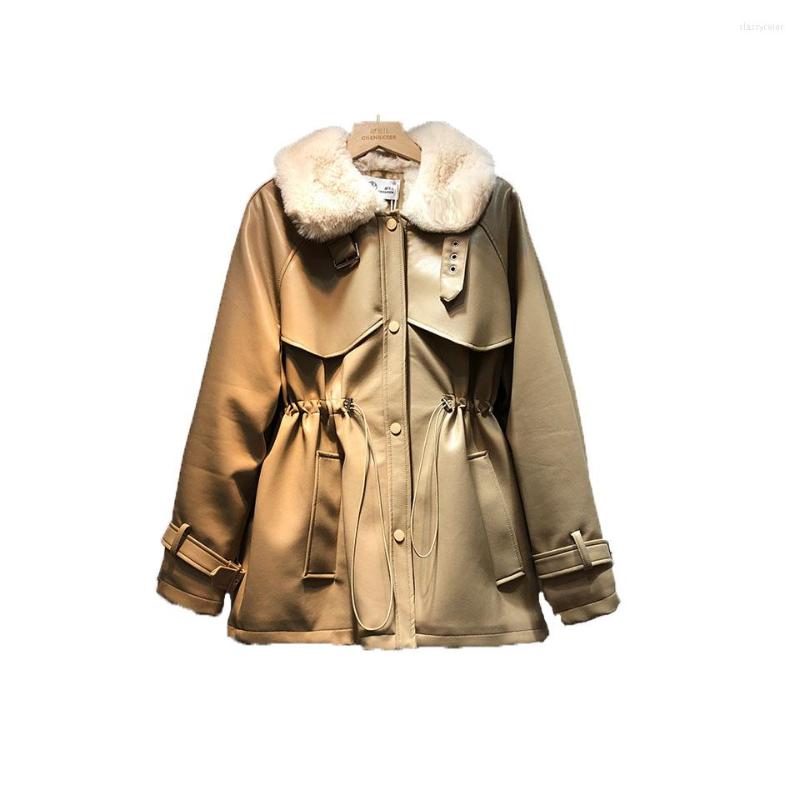 

Women's Leather 2022 Winter Coat Fur Sheepskin Warm Thick Women's Jacket Fashion Motorcycle Women Clothing, Beige