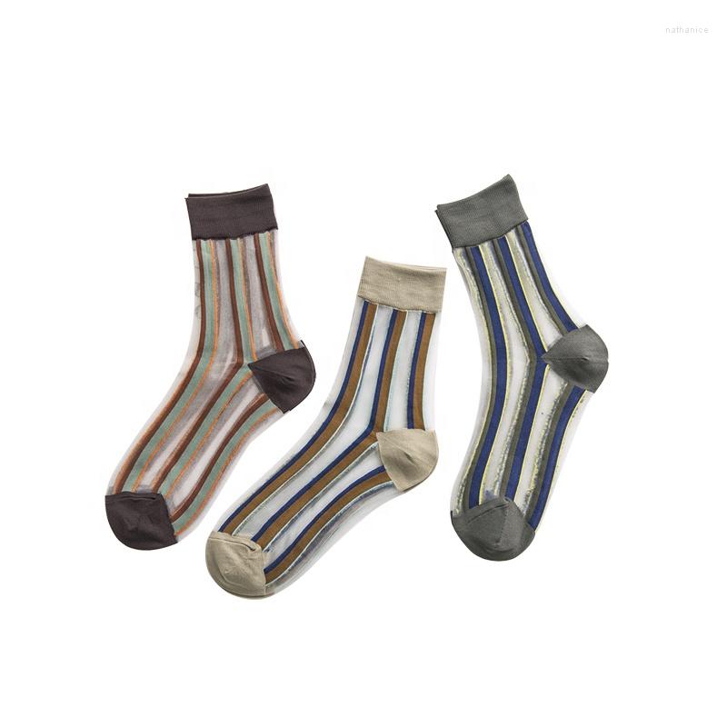 

Women Socks Vertical Strip Japanese Mixed Color Cool Tube Female Old-fashion Pile Sock, A3