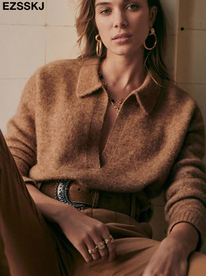 

Women's Sweaters Autumn Winter casual chic vneck oversize thick Sweater pullovers Women loose elegant Sweater Pullover female Long Sleeve 221114, Beige
