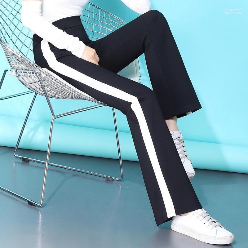 

Women' Pants Women' & Capris 2022 Small Flare Women Spring Summer Striped Casual Trousers Loose Wide Leg Elastic Waist Black Female