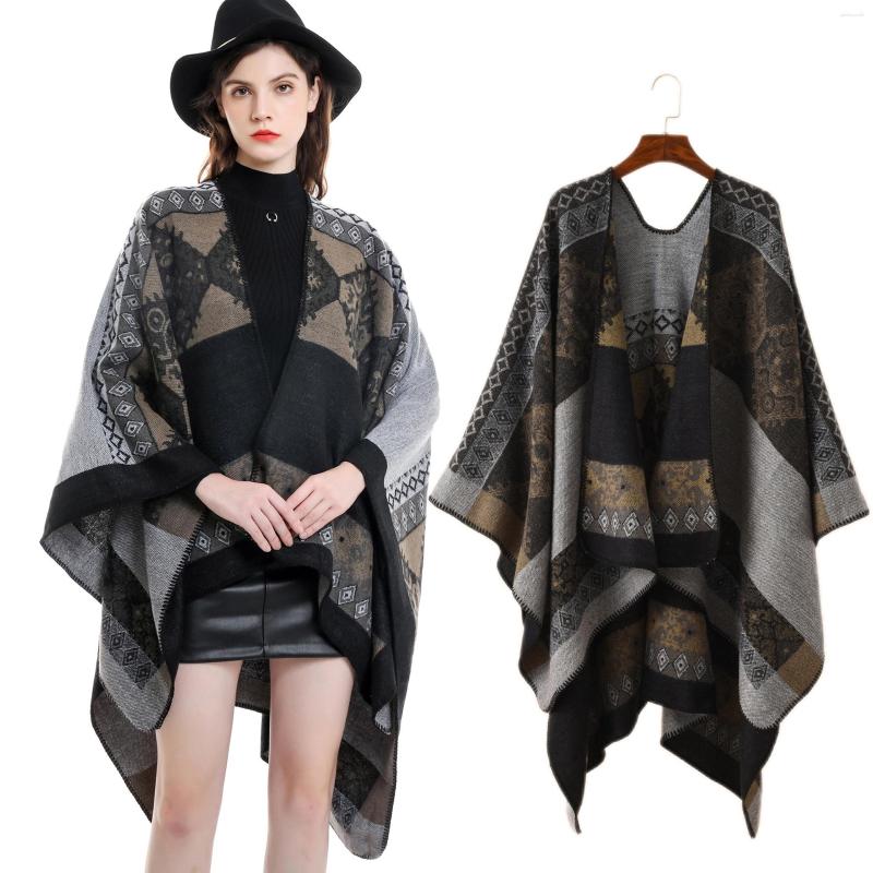 

Scarves 2022 Winter Stoles Women Knitted Poncho Cape Hooded Lattice Oversized Cardigan Blanket Long Shawl Scarf Cashmere Pashmina