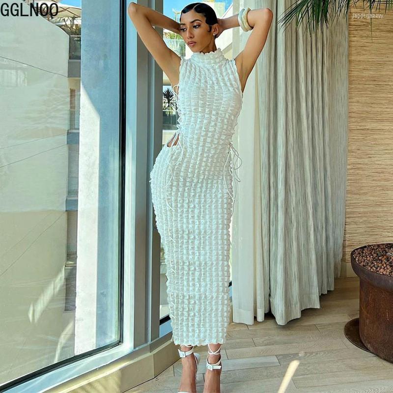 

Casual Dresses GGLNOO 2022 Summer Women Y2K Lace Up Hollow Out Sleeveless Bodycon Midi Dress Outfits Club Birthday Party Streetwear, Green