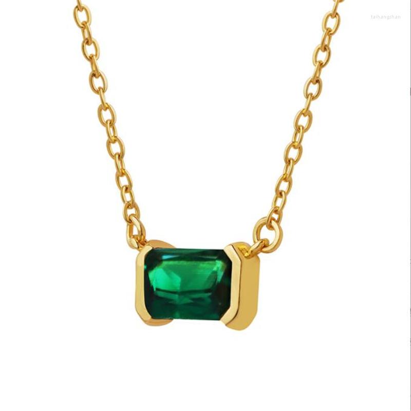 

Pendant Necklaces Trendy Big Green Crystal Square Necklace For Women Fashion Luxury Gold Color Plated Chain Ladies Jewelry