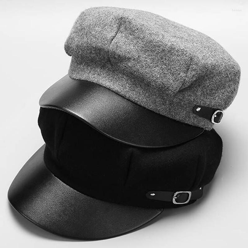 

Sboy Hats Women Wool Caps Fashion Black Octagonal With Belt Female Berets Gorras