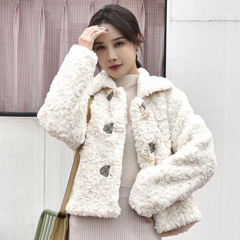 

Women' Fur Fashion Ladies 2022 Autumn Winter Mink Print Plush Coat Women Slim Female Sheep Shearing One Wool Jacket A682, Brown