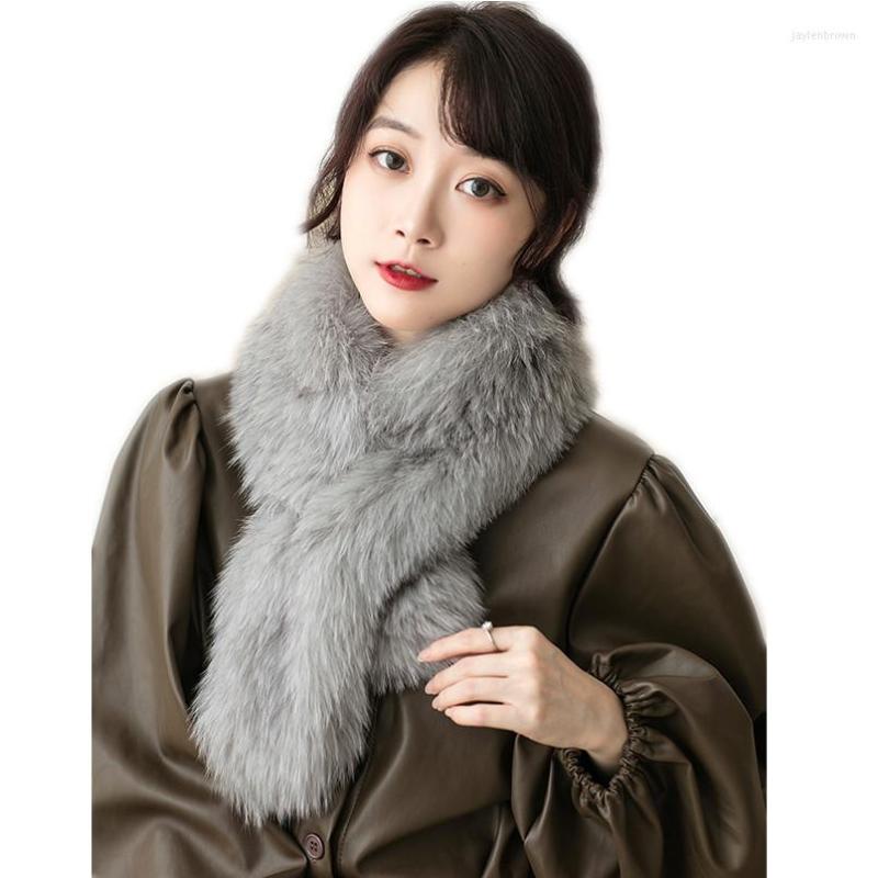 

Scarves Women Winter Warm Hand Knitted Fur Scarf Solid Color Real Neck Warmer Collar Neckerchief