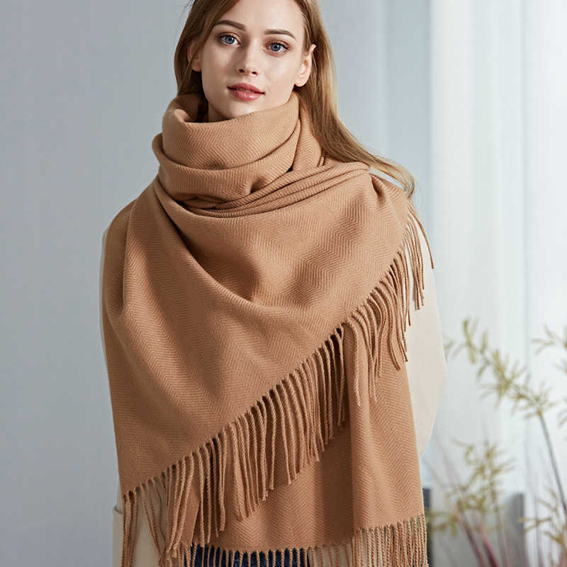 

New wool scarf womens winter cashmere solid color water wave pattern versatile shawl thickened warm Bib man