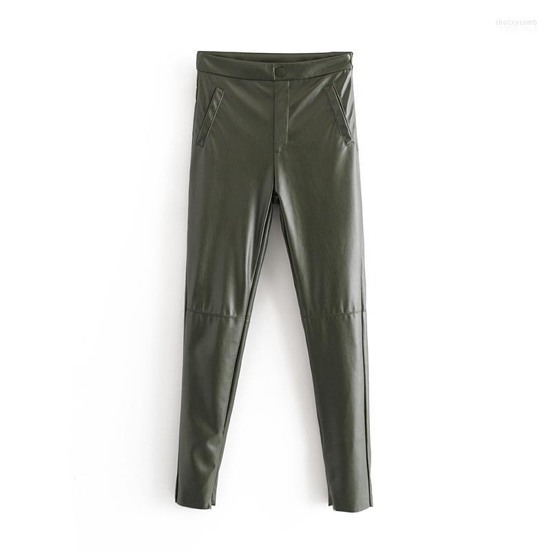 

Women's Pants Women's & Capris 2022 Za Casual Fashion Lady Female Women Faux Leather Trousers Black Solid Color -L