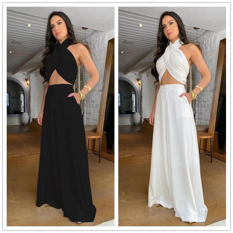 

Women's Two Piece Pants Mandylandy Women Elegant Y2K Tracksuit Set Outfits Fashion Female Streetwear Bandage Crop Top Wide Leg Trouser, White