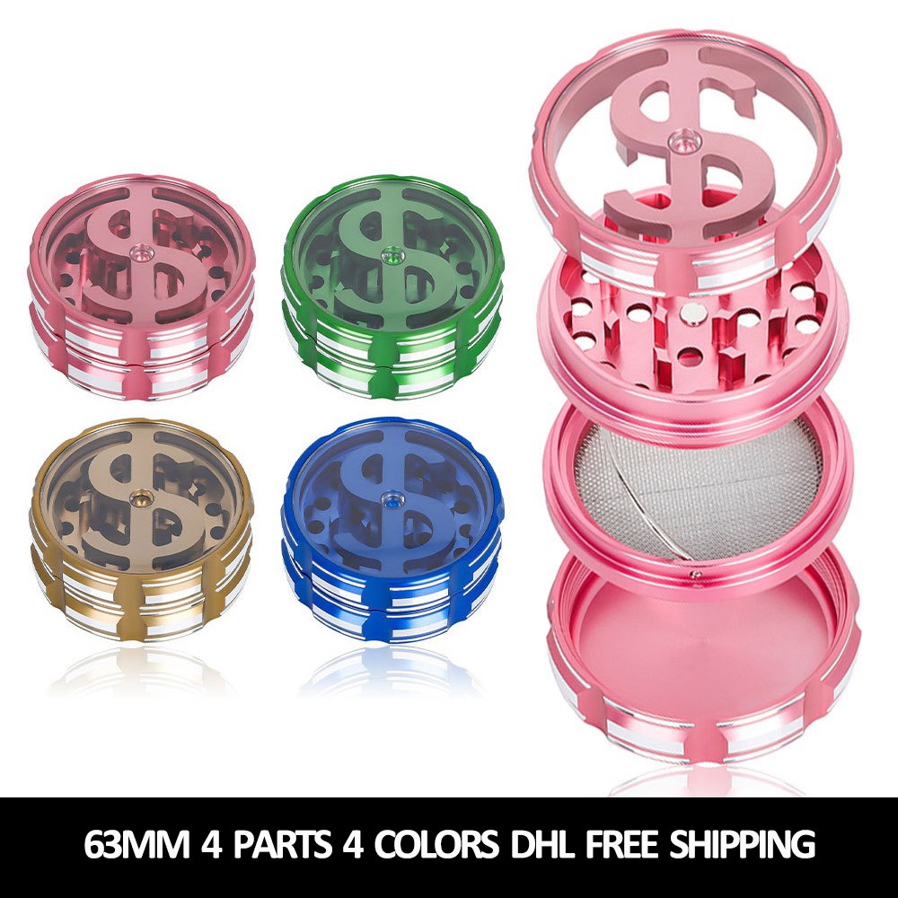 

unique tobacco dollar herb grinders smoking accessories aluminum zinc alloy 85mm 4 part metal herbal grinders for bong dab oil rig