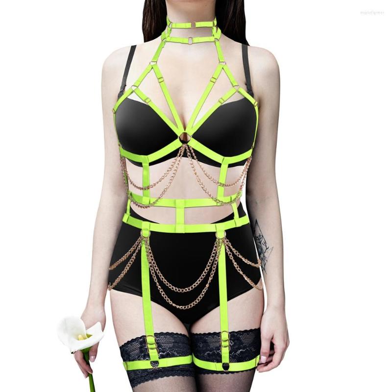 

Garters Punk Goth Metal Chain Accessories Harness For Women Fetish Lingerie Set Bralette Bra Bondage Chest Strappy Sword Belt, White