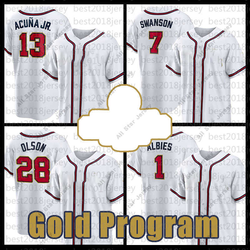 

Baseball Jerseys 2022 Gold Program 13 Ronald Acuna Jr. 7 Dansby Swanson Baseball Jersey Matt Olson Mens Ozzie Albies Women Austin Riley Youth Travis d'Arnaud, 2022 no name(yongshi)