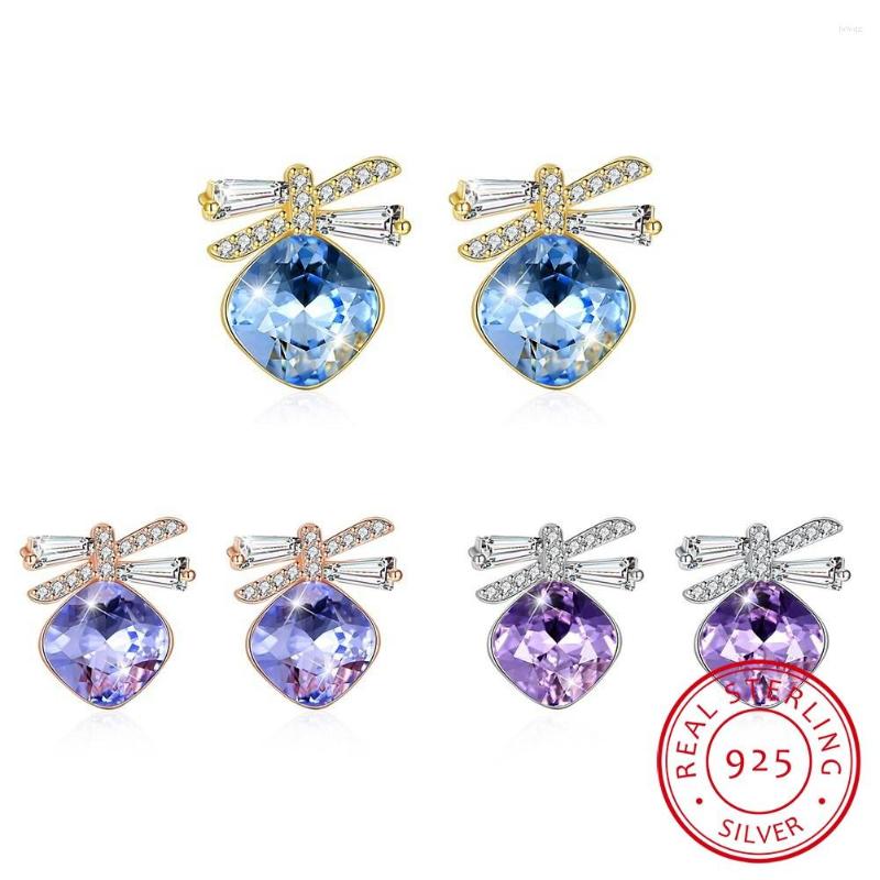 

Stud Earrings LEKANI Crystals Women Luxury Blue Butterfly S925 Sterling Silver Fine Jewelry Austrian Rhinestone