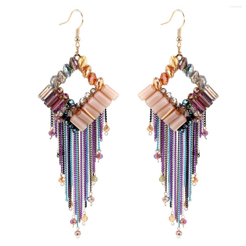 

Stud Earrings KAYMEN Fashion Crystal For Girls Square Shape Chains Tassels Drop Women's Wedding Party Statement