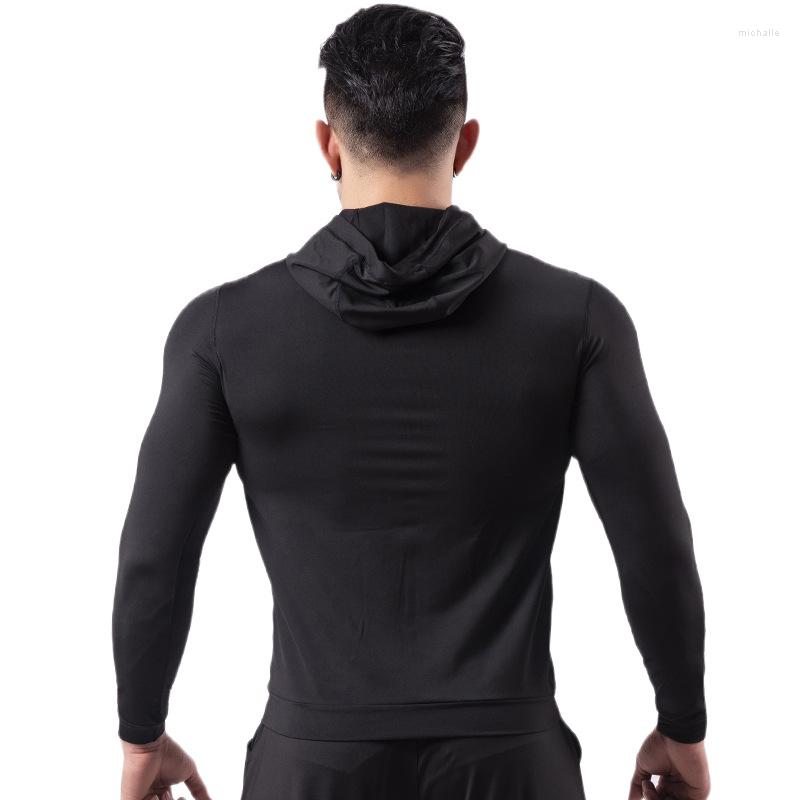 

Men' Hoodies Sport Coat Men' High Bounce Speed Dry Black Hooded Outdoor Running Zipper Fitness Clothing