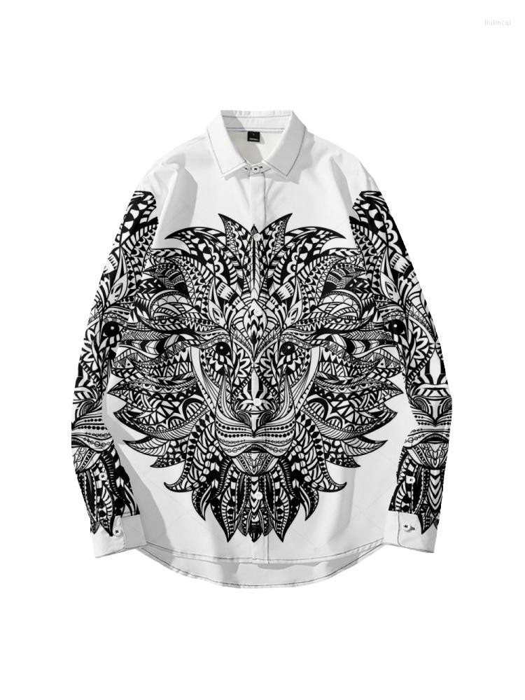

Men's Casual Shirts 2022 Original Risk-free 3D Printing Men's Long Sleeved Shirt Top Totem Tattoo Style, Beige