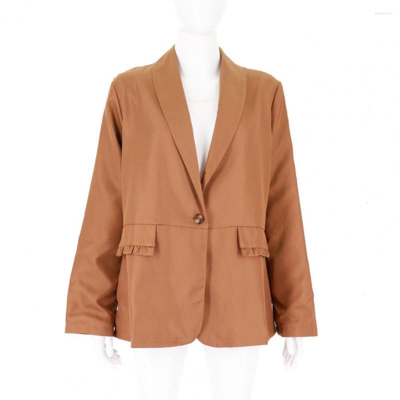 

Women's Suits Women Jacket Blazer Korean Ruffle Flap Pockets Autumn Winter Solid Color Single Button Casual Coat, Black