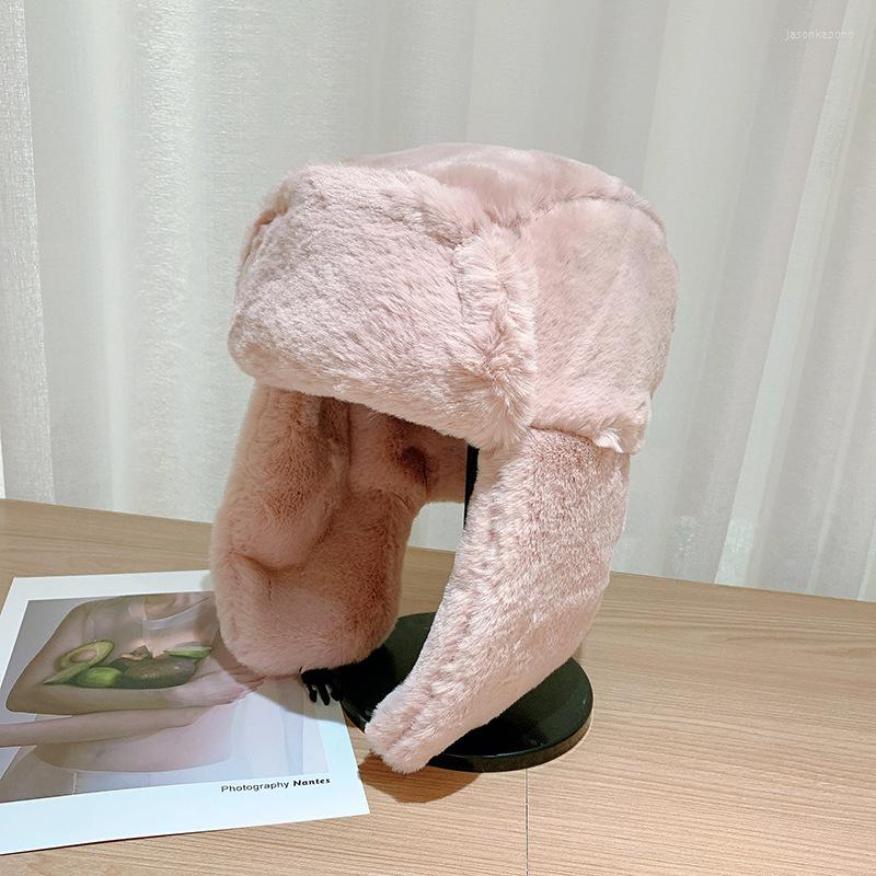 

Berets Winter Unisex Warm Hat Cycling Ear Protection And Thick Windproof Soft Imulation Hair Men Women Cap, Black