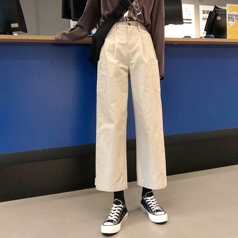 

Women' Pants Women' & Capris Fdfklak Loose Harajuku High Waist Straight Pant Wide Leg Black Overalls Spring Autumn Student Chic Cargo