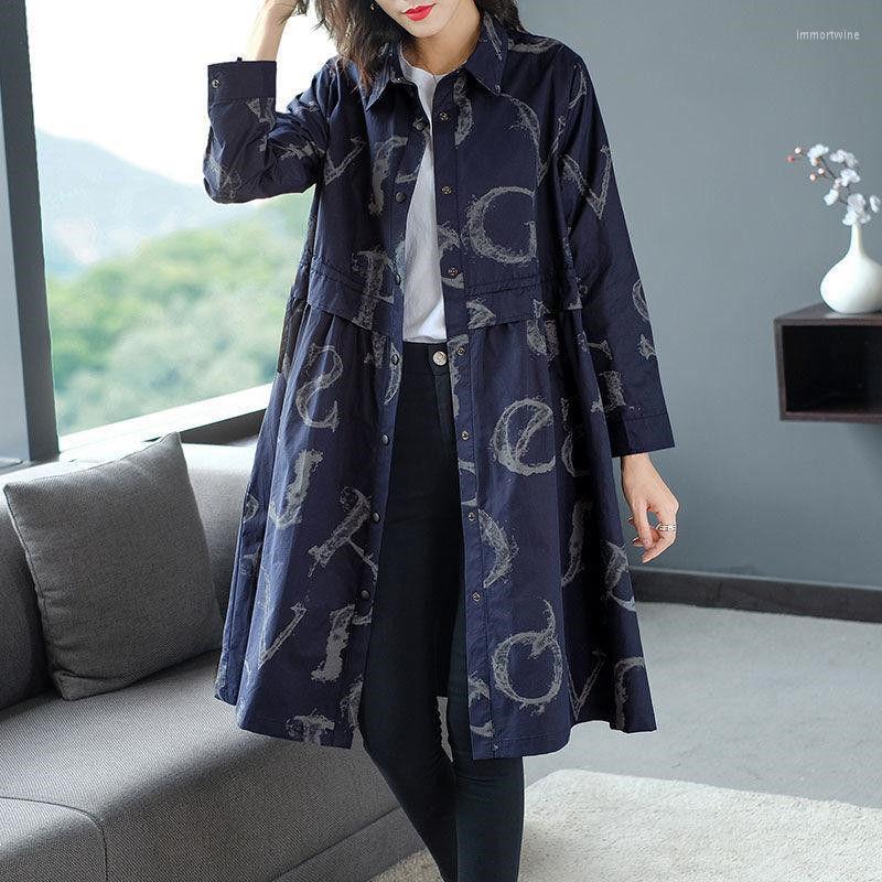 

Women's Trench Coats 2022 Middle Age Women Spring Autumn Long Korean Ladies Fashion Causal Windbreaker Female Printed Coat W91, Royal blue