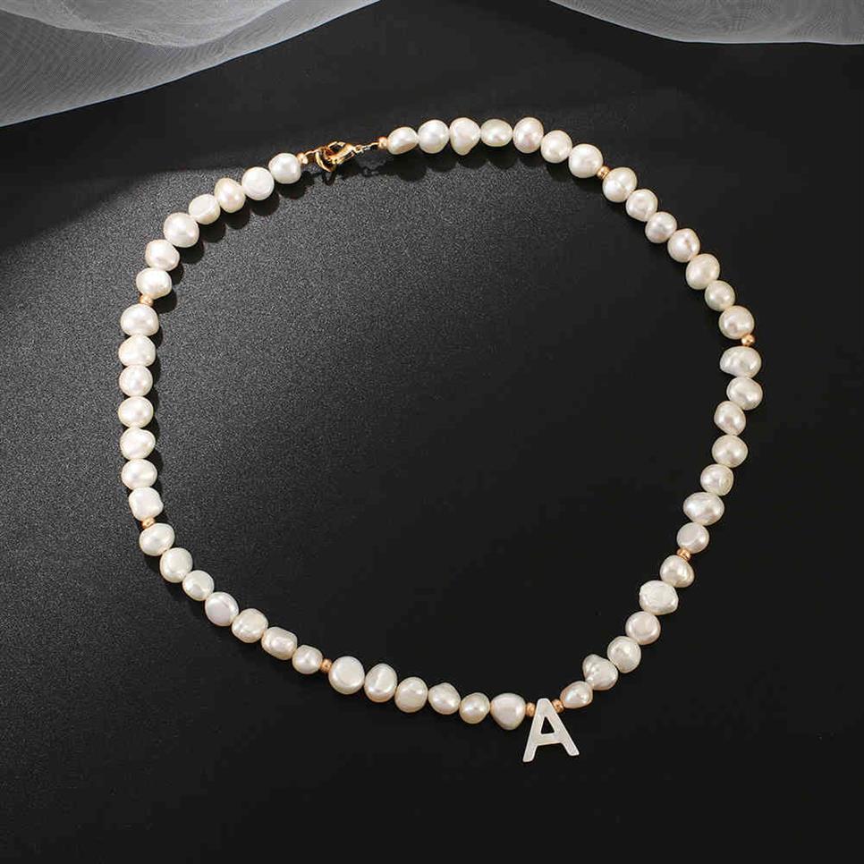 

Real Freshwater Pearl Necklace Choker For Women Alphabet A-Z Shell Letter Initial Buckle Gold Color Pendant Jewelry Gift297b