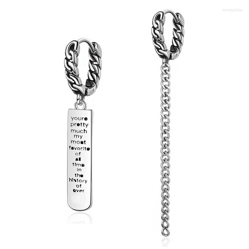 

Hoop Earrings Asymmetry Vintage Style Chain Pendant Small Thai Silver Color Loop Huggie Fashion Jewelry For Women Men