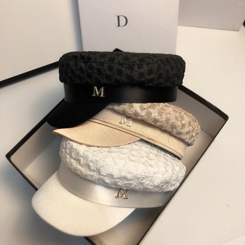 

Berets Fall Octagonal Hats For Women Plaid M Letter Cotton Wrinkle Sailor Caps Ladies Sun Hat Visors Sboy Female, White