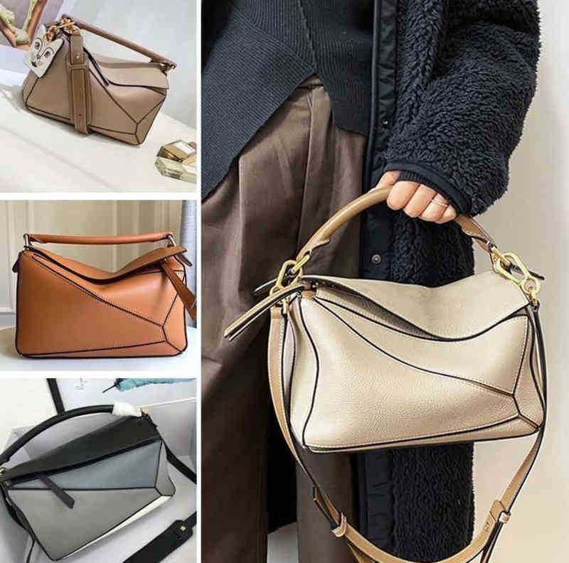 

Puzzle designer Crossbody Loews bags Geometric Stitched Versatile Women's Single Shoulder Messenger, Gray blue color matching